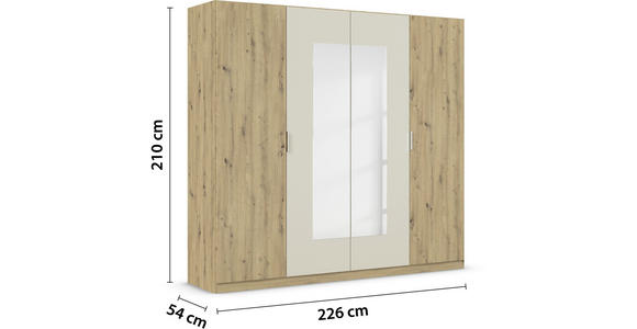 DREHTÜRENSCHRANK 226/210/54 cm 4-türig Champagner, Eiche Artisan  - Champagner/Alufarben, Design, Glas/Holzwerkstoff (226/210/54cm) - Xora