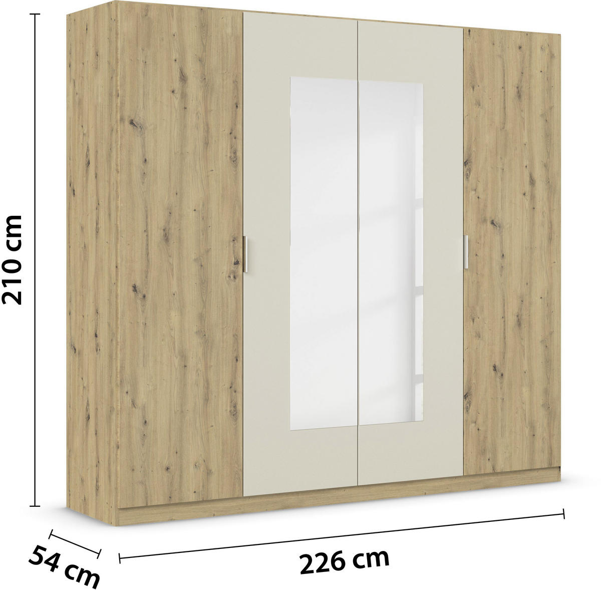 DREHTÜRENSCHRANK in Champagner, Eiche Artisan  - Champagner/Alufarben, Design, Glas/Holzwerkstoff (226/210/54cm) - Boxxx