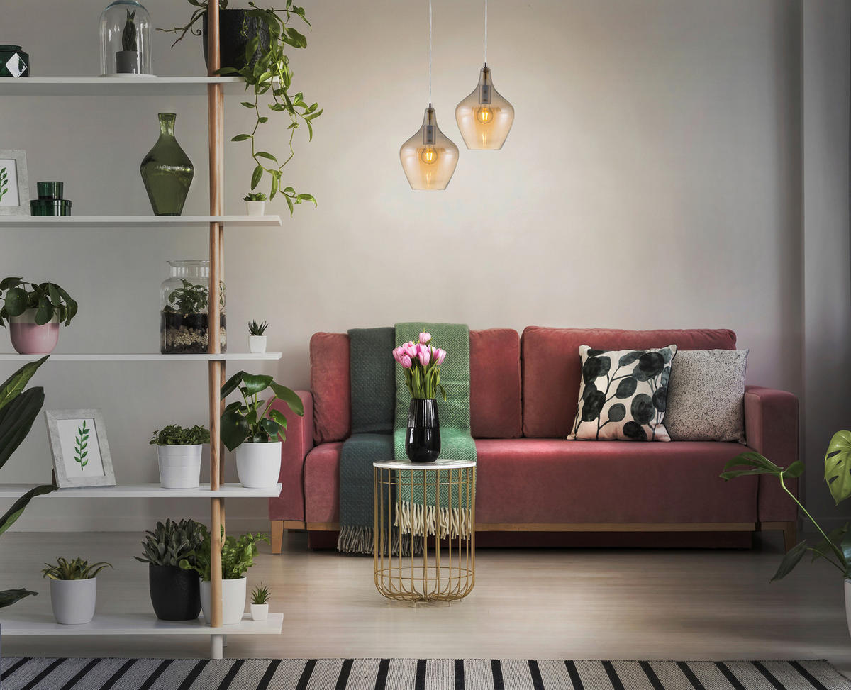 HÄNGELEUCHTE 22/150 cm    - Nickelfarben, Design, Glas/Metall (22/150cm) - Globo