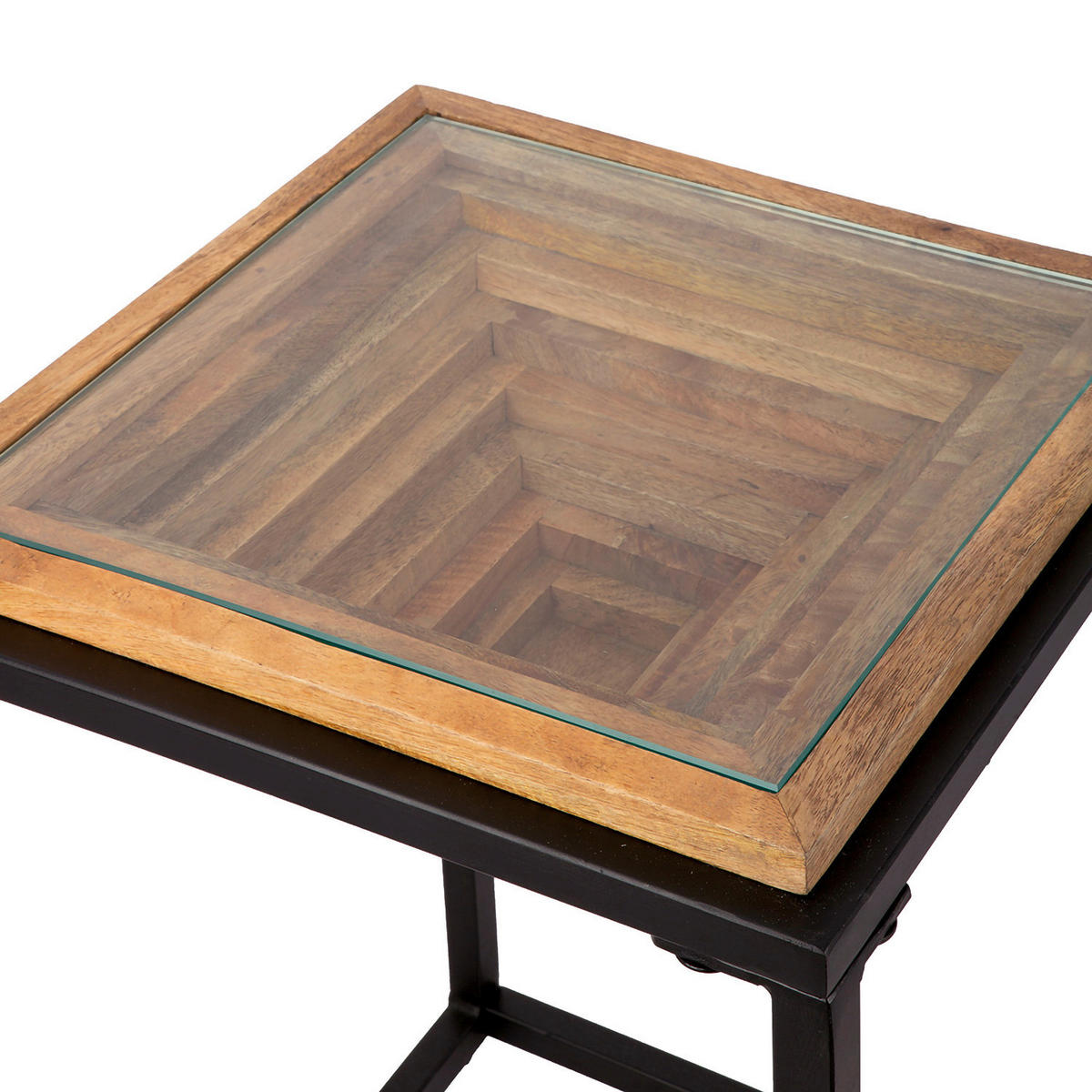BEISTELLTISCH Mangoholz massiv Schwarz, Hellbraun quadratisch  - Hellbraun/Schwarz, Basics, Holz/Metall (40/56/40cm)