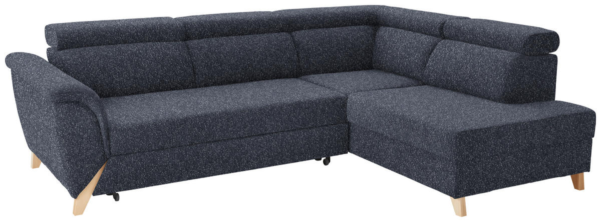 ECKSOFA  in Bouclé Dunkelblau  265/200 cm  - Naturfarben/Dunkelblau, KONVENTIONELL, Holz/Textil (265/200cm) - Stylife