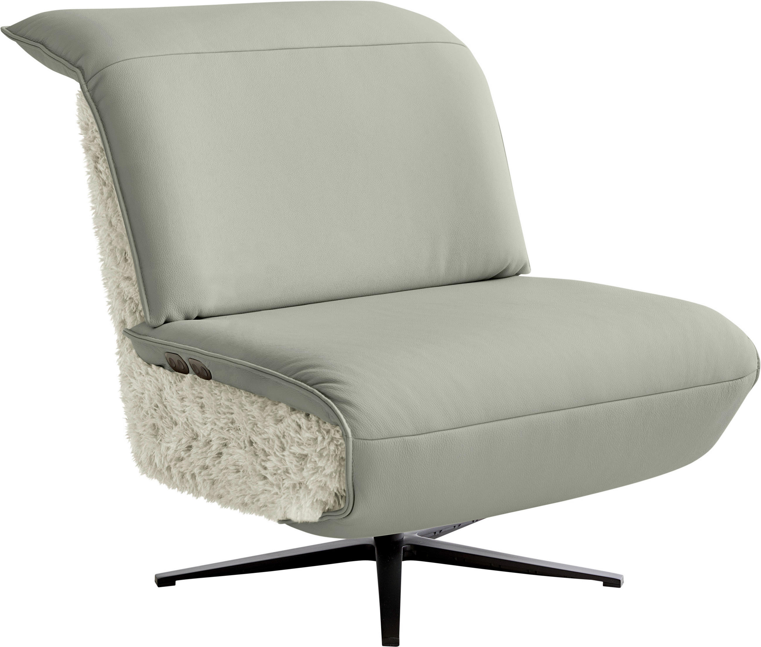 SESSEL Hochflor Echtleder Weiss, Grauweiss  - Weiss/Schwarz, Design, Leder/Textil (84/65/91cm) - Koinor