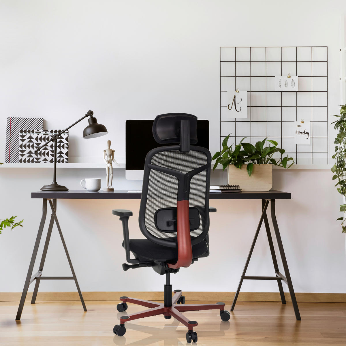 OTOČNÁ ŽIDLE, síťovina, černá - černá/červená, Moderní, textil/plast (66/118 - 136/60cm) - MID.YOU