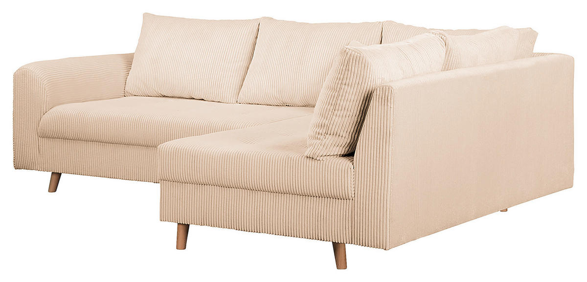 ECKSOFA Ariella in Cord Creme  231/161 cm  - Creme/Naturfarben, Design, Holz/Textil (231/161cm) - Livetastic