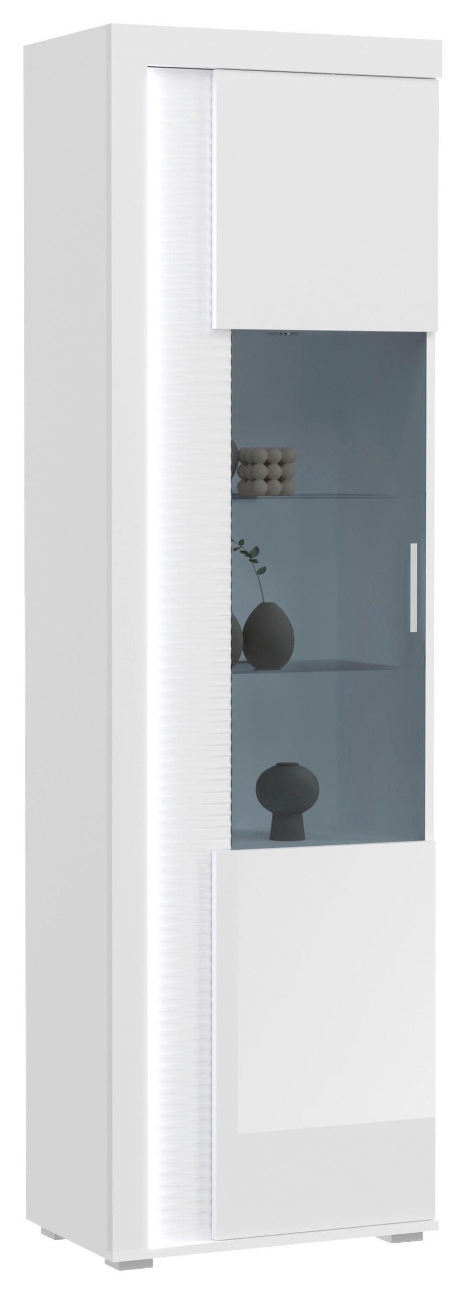 VITRÍNA, vysoce lesklá bílá, 60/202/37 cm - barvy stříbra/vysoce lesklá bílá, Design, kompozitní dřevo/plast (60/202/37cm) - MID.YOU