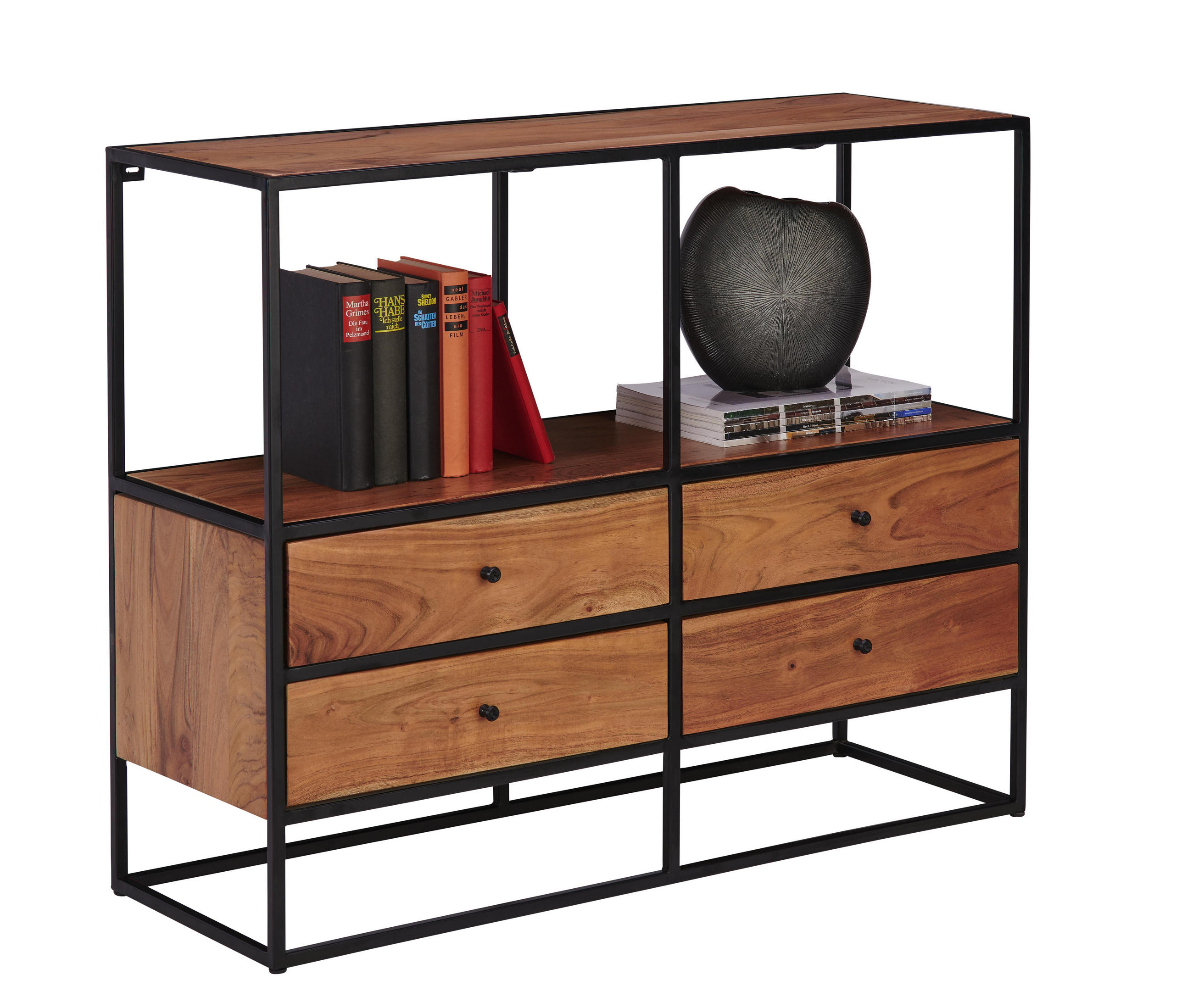 Regal 100/80/35 cm Schwarz, Akaziefarben