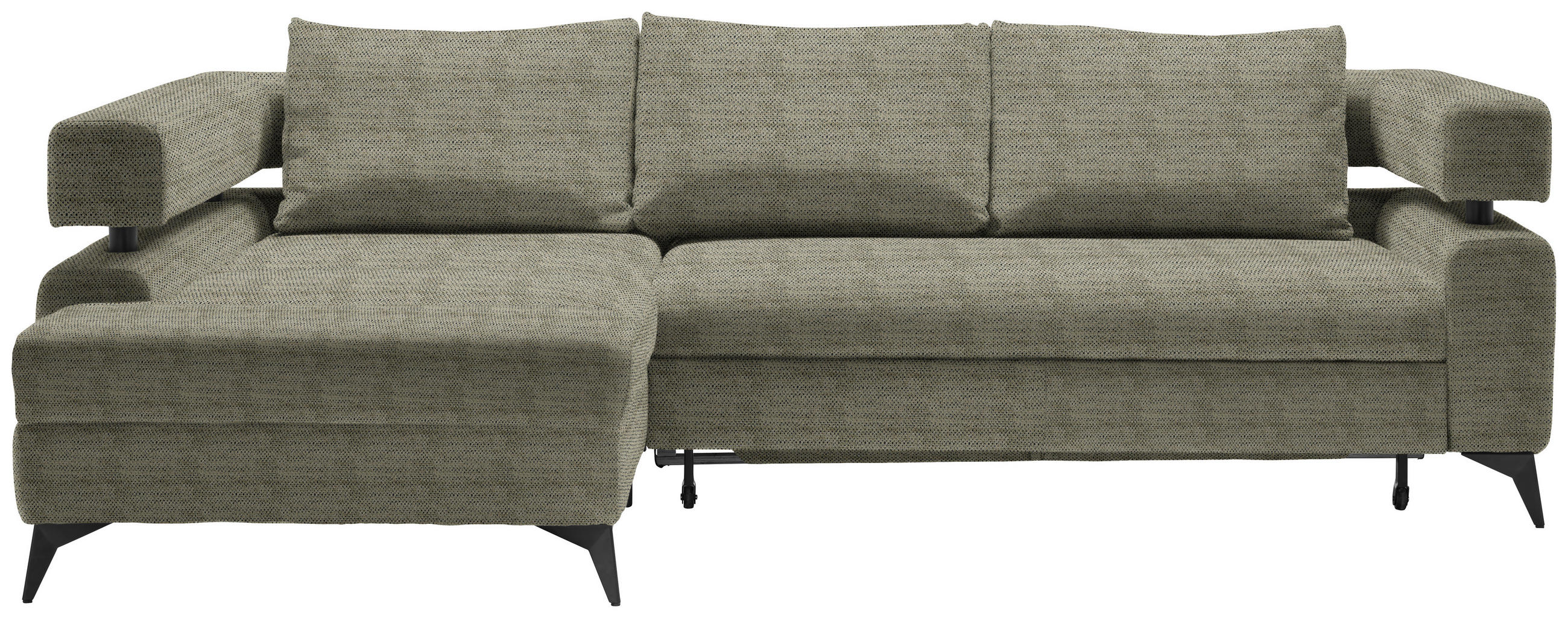 ECKSOFA Olivgrün Chenille  - Schwarz/Olivgrün, KONVENTIONELL, Textil/Metall (184/265cm) - Hom`in