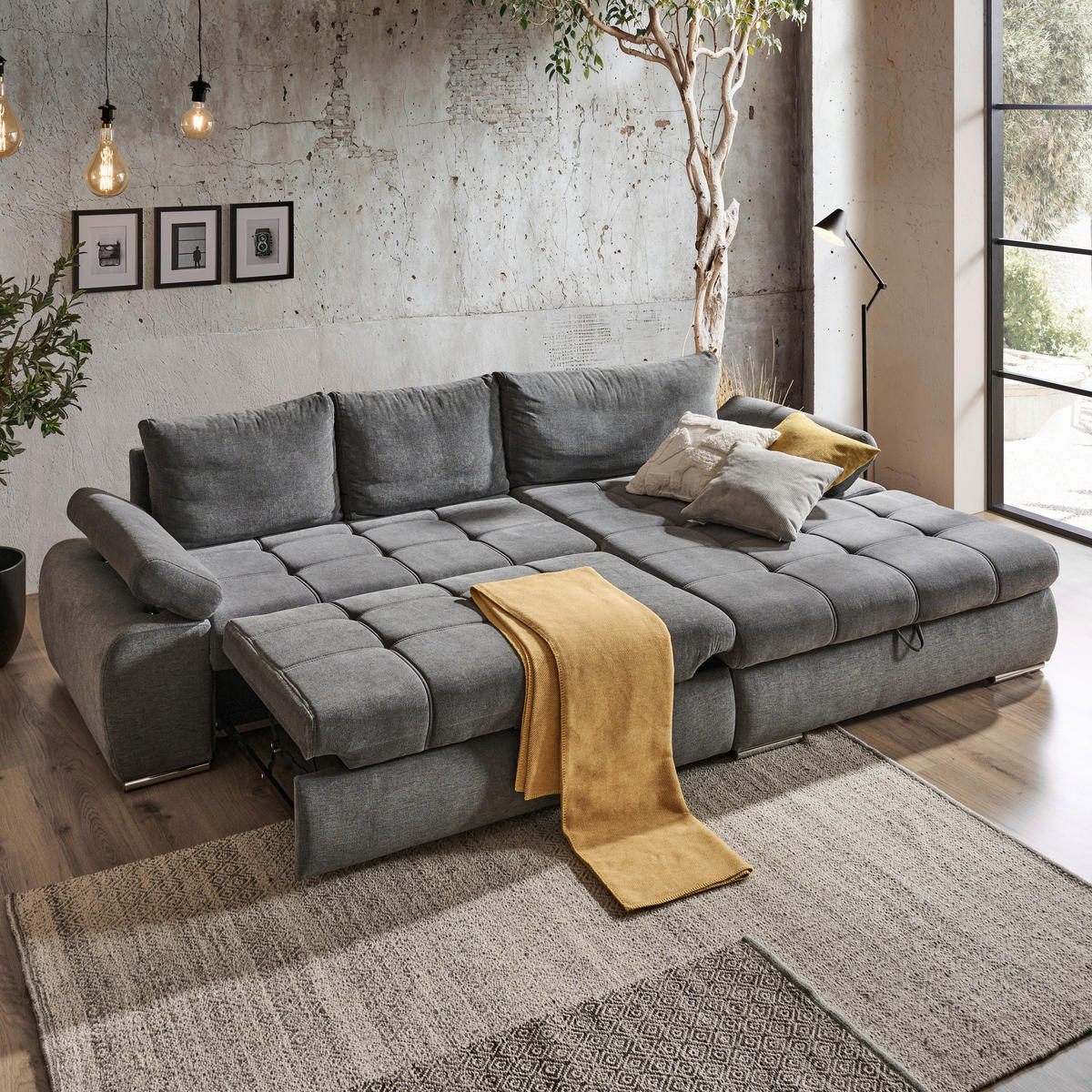 SAROKKANAPÉ textil szürke  - krómszínű/fehér, Design, műanyag/textil (294/173cm) - Carryhome