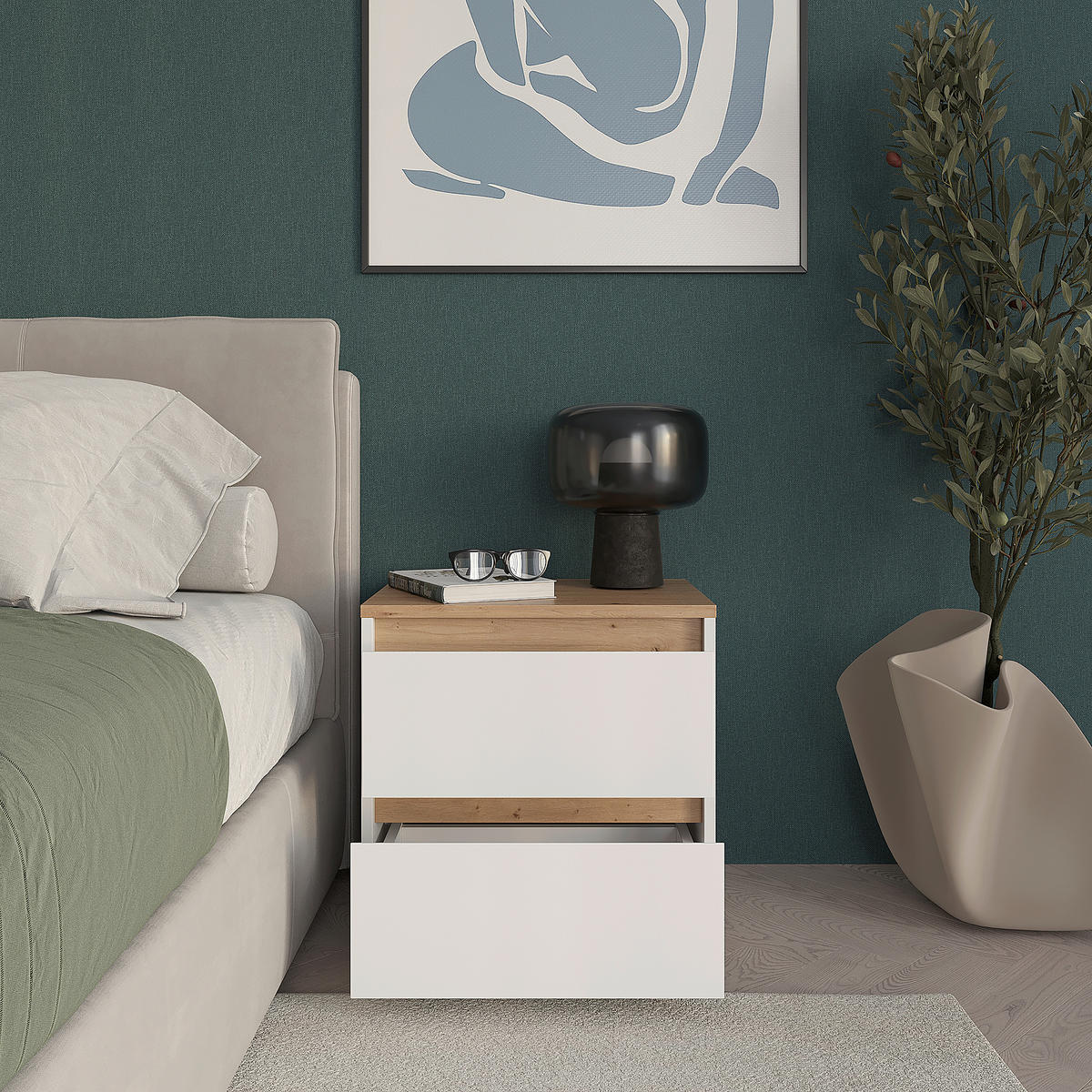 NACHTKÄSTCHEN 50/50/38 cm  in Weiß, Eiche Artisan  - Schwarz/Weiß, MODERN, Holzwerkstoff/Kunststoff (50/50/38cm) - Carryhome