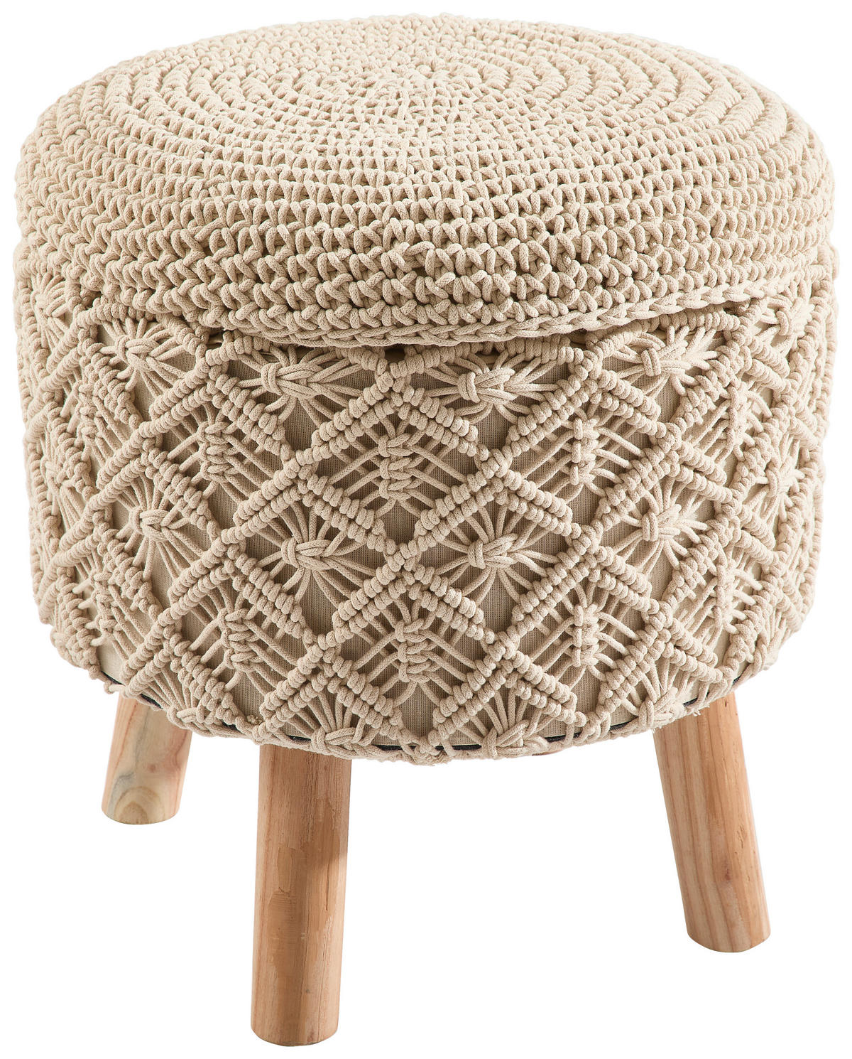 POUF Makramee Dekodiamanten Naturfarben 45/45/45 cm  - Naturfarben, Trend, Textil (45/45/45cm) - Linea Natura