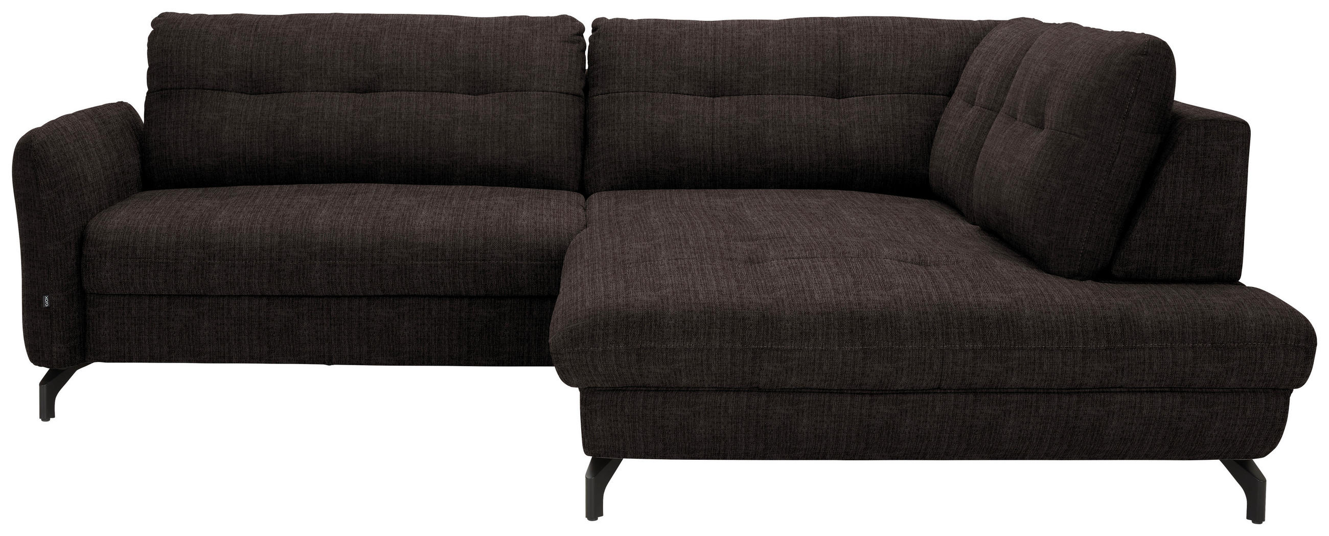 ECKSOFA in Flachgewebe, Leinenoptik Dunkelbraun  247/208 cm  - Dunkelbraun/Schwarz, MODERN, Textil/Metall (247/208cm) - Xora
