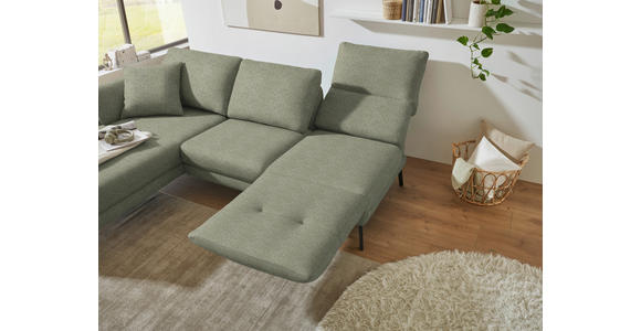 ECKSOFA  in Flachgewebe Salbeigrün Armteilverstellung, Relaxfunktion, Drehsitzfunktion  175-224/255-365 cm  - Salbeigrün/Schwarz, Design, Textil/Metall (175-224/255-365cm) - Dieter Knoll