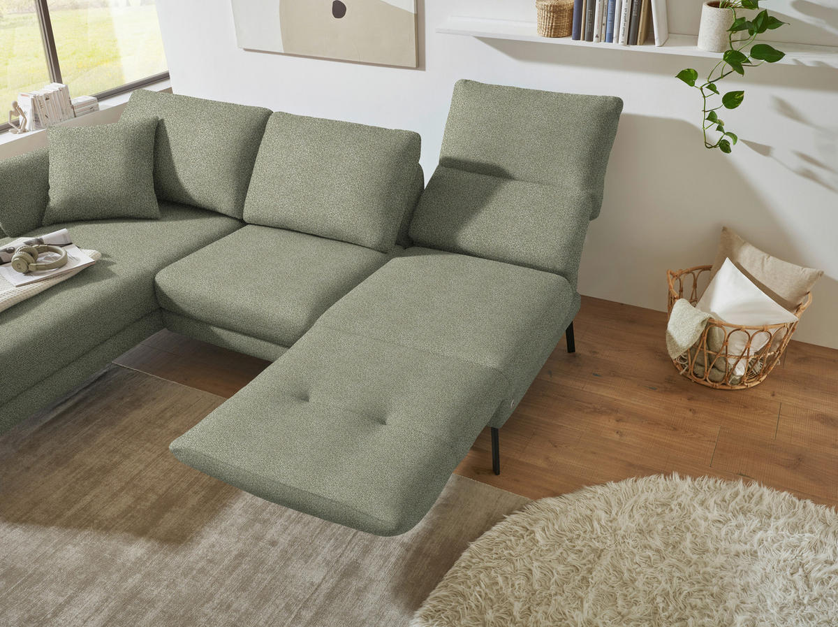 ECKSOFA  in Flachgewebe Salbeigrün  175-224/255-365 cm  - Salbeigrün/Schwarz, Design, Textil/Metall (175-224/255-365cm) - Dieter Knoll