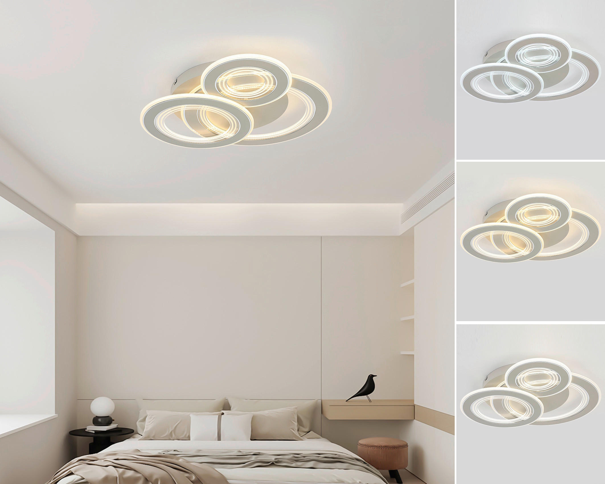 Thumbnail - Novel Deckenleuchte, Weiß, Chrom, Sand, Transparent, Metall, Kunststoff, 55x7x55 cm, Farbtemperaturwechsler, Lampen & Le...