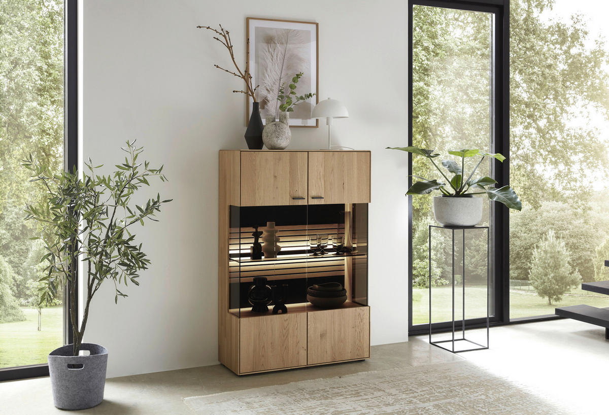 HIGHBOARD Wildeiche  91,9/138,3/37,1 cm  - Wildeiche/Dunkelgrau, Natur, Glas/Holz (91,9/138,3/37,1cm) - Valdera