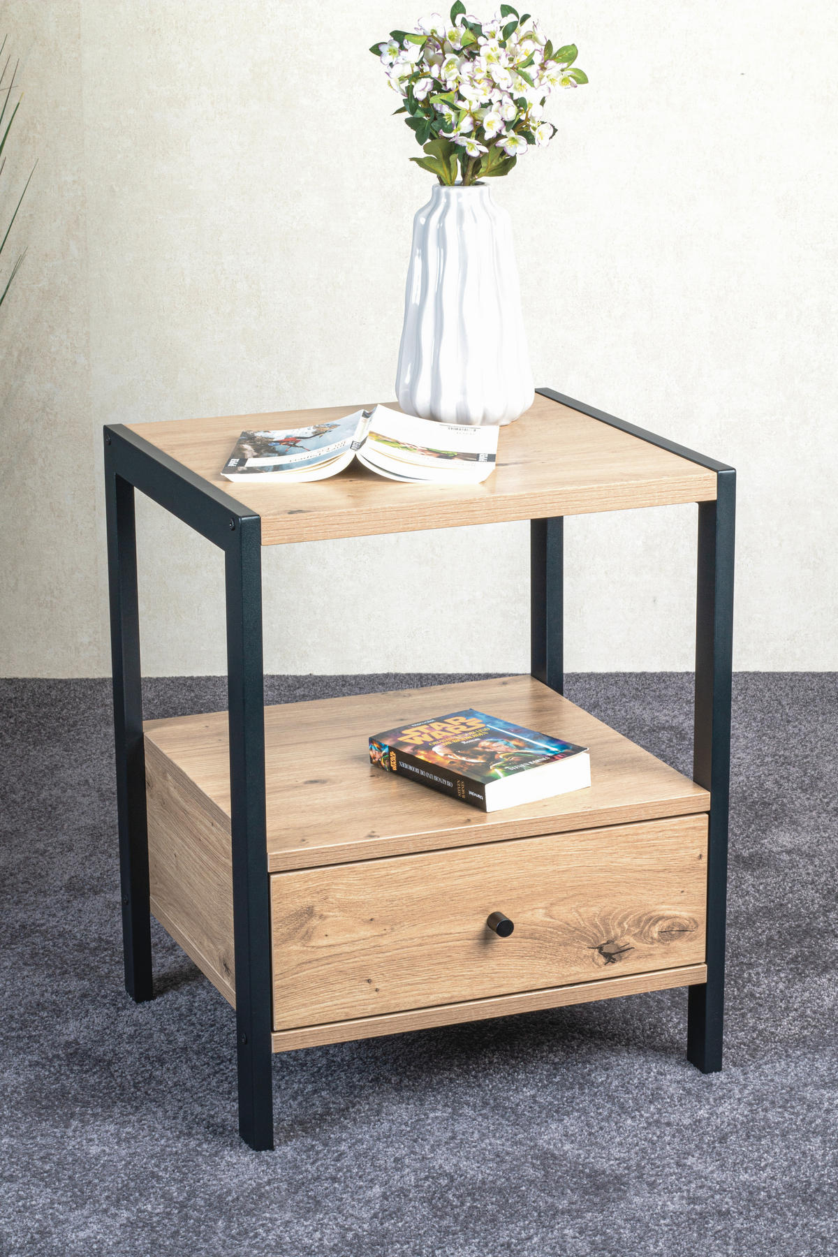 ODKLÁDACÍ STOLEK, černá, barvy dubu - černá/barvy dubu, Design, kov/kompozitní dřevo (48/43/60cm)