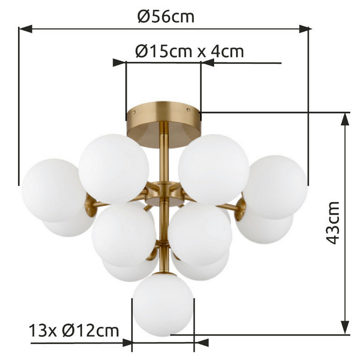 DECKENLEUCHTE GRAPPY 56/43 cm   - Goldfarben/Opal, LIFESTYLE, Glas/Metall (56/43cm) - Globo