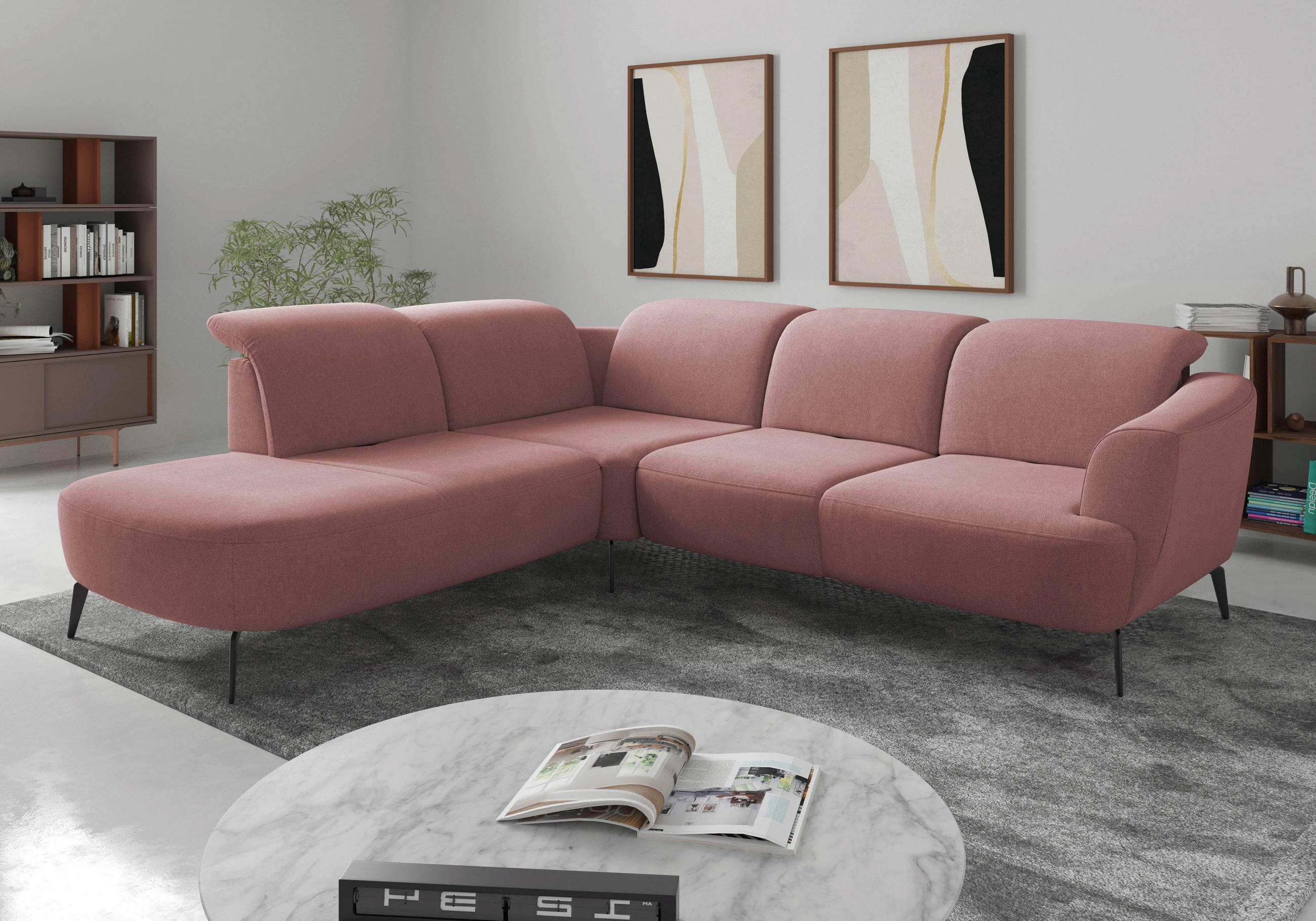 ECKSOFA in Mikrofaser Altrosa  - Schwarz/Altrosa, Konventionell, Textil/Metall (267/300cm) - Sit & More
