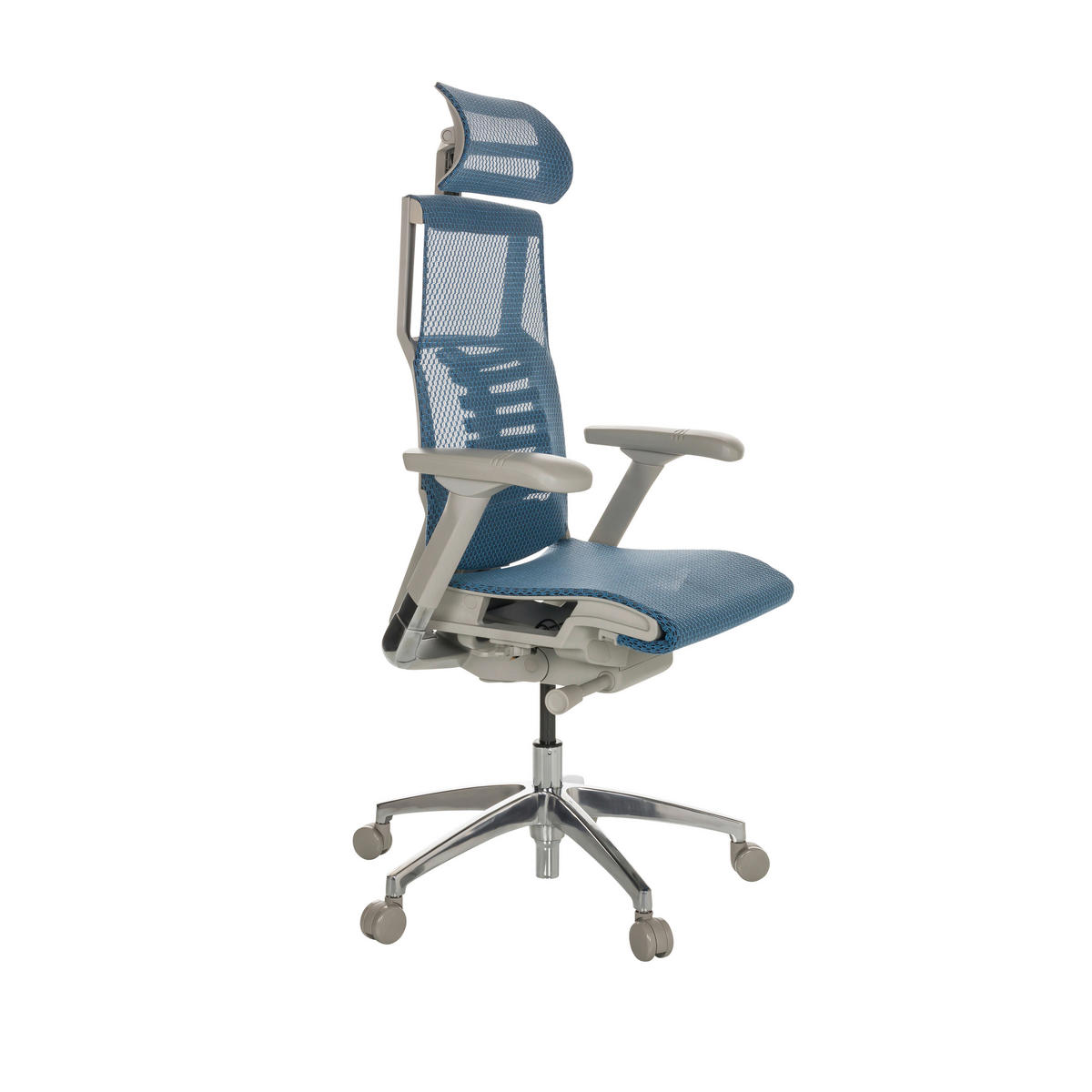 DREHSTUHL Netz Blau  - Blau/Alufarben, Basics, Kunststoff/Textil (67/119-135/60cm) - MID.YOU