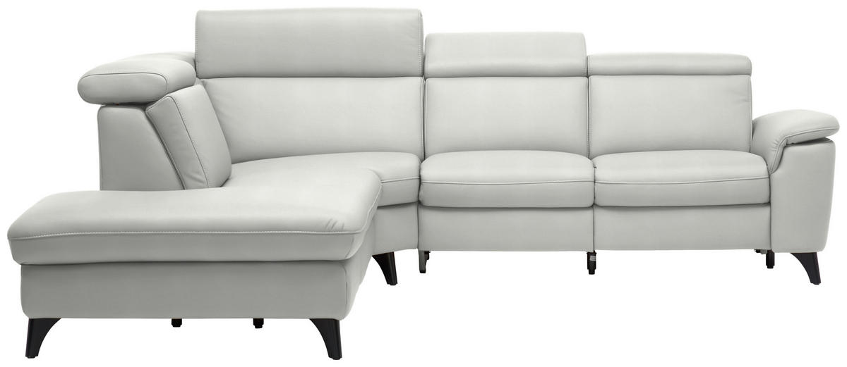 ECKSOFA in Echtleder Hellgrau  239/285 cm  - Hellgrau/Schwarz, Design, Leder/Metall (239/285cm) - Cantus