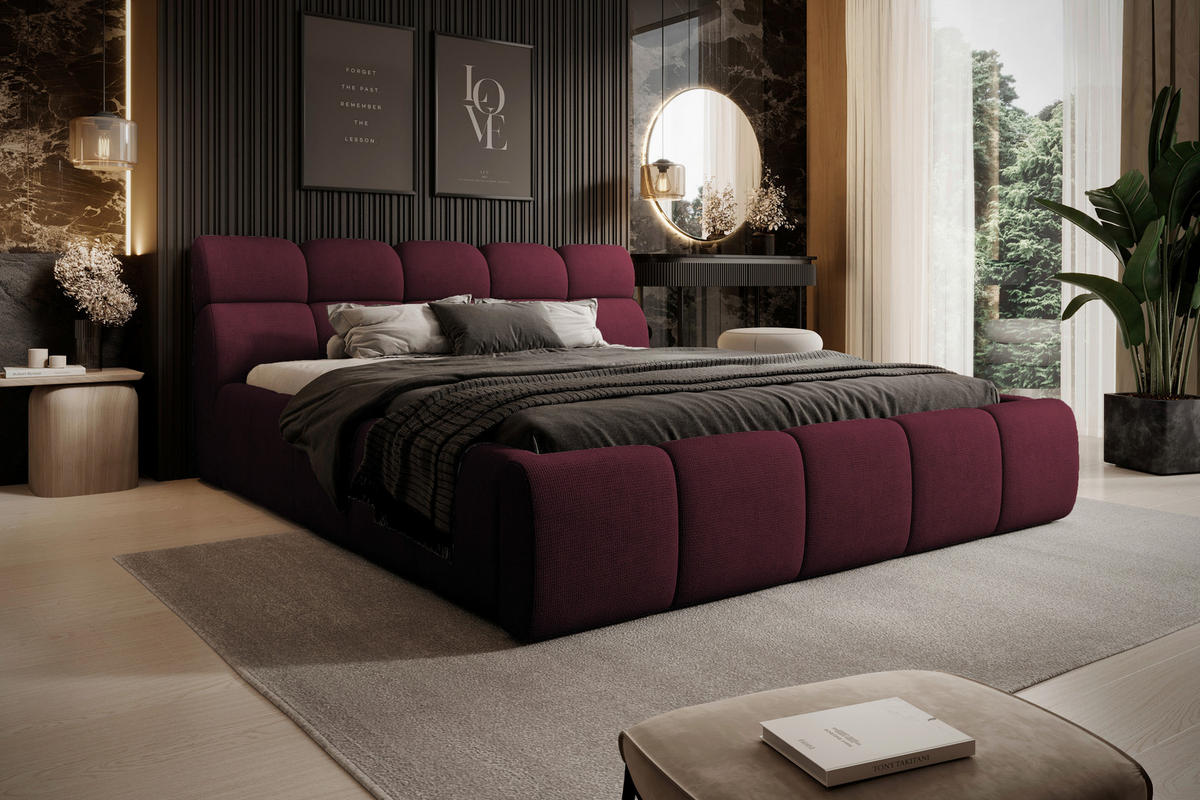 POLSTERBETT inkl. Bettkasten 180/200 cm  Bordeaux  - Bordeaux/Schwarz, Design, Holz/Kunststoff (180/200cm) - Esposa