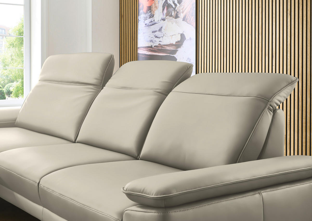 ECKSOFA in Echtleder Ecru  - Ecru/Schwarz, Design, Leder/Metall (193/332cm) - Dieter Knoll