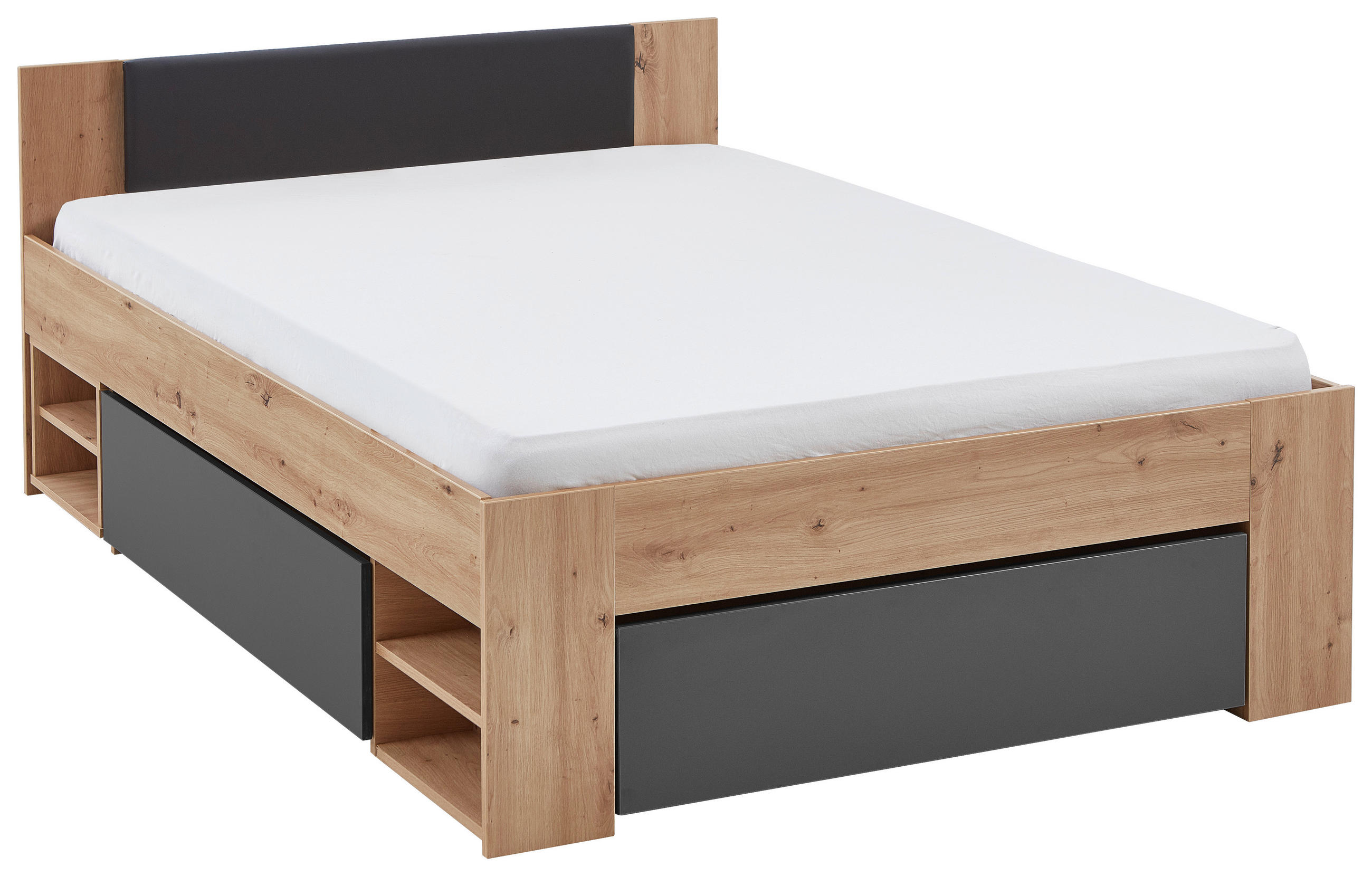 STAURAUMBETT 140/200 cm  in Graphitfarben, Eiche Artisan  - Graphitfarben/Eiche Artisan, KONVENTIONELL, Holzwerkstoff (140/200cm) - Carryhome