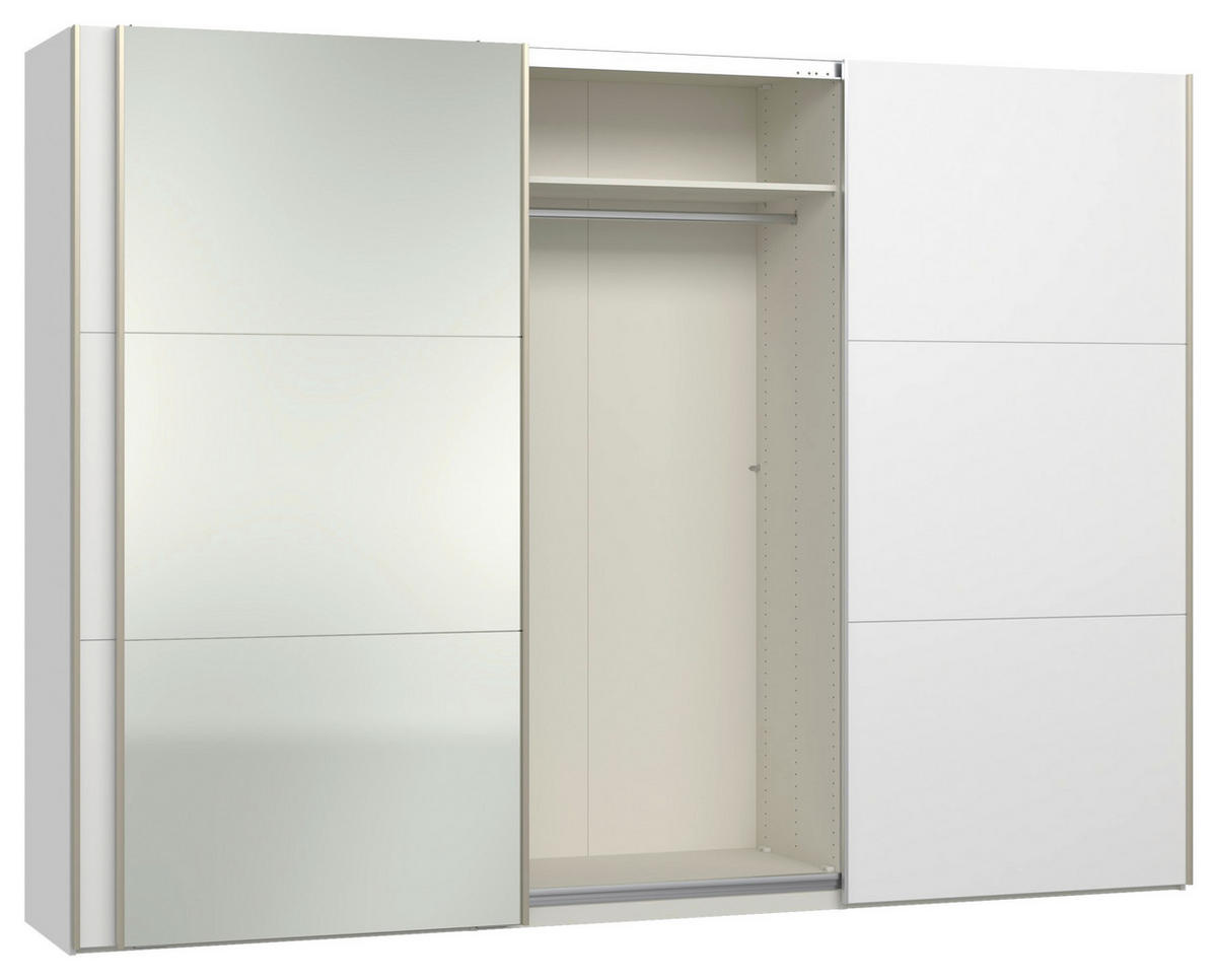 SCHWEBETÜRENSCHRANK 303/220/65 cm 3-türig Weiß  - Edelstahlfarben/Weiß, Design, Glas/Holzwerkstoff (303/220/65cm) - Jutzler