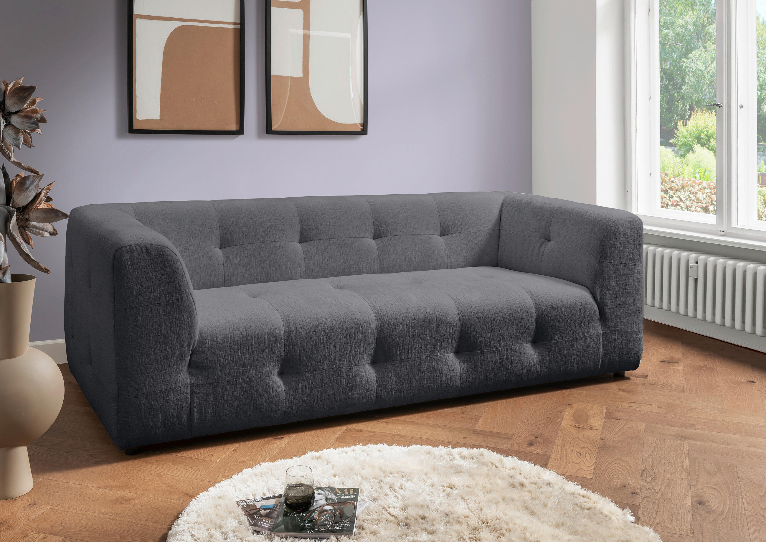 2,5-SITZER in Mikrofaser Anthrazit  - Anthrazit/Schwarz, Design, Kunststoff/Textil (218/72/95cm) - Livetastic