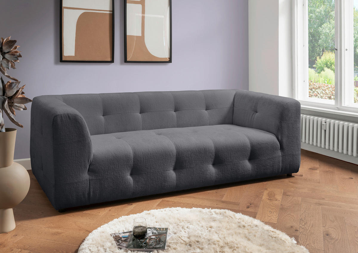 2,5-SITZER in Mikrofaser Anthrazit  - Anthrazit/Schwarz, Design, Kunststoff/Textil (218/72/95cm) - Livetastic