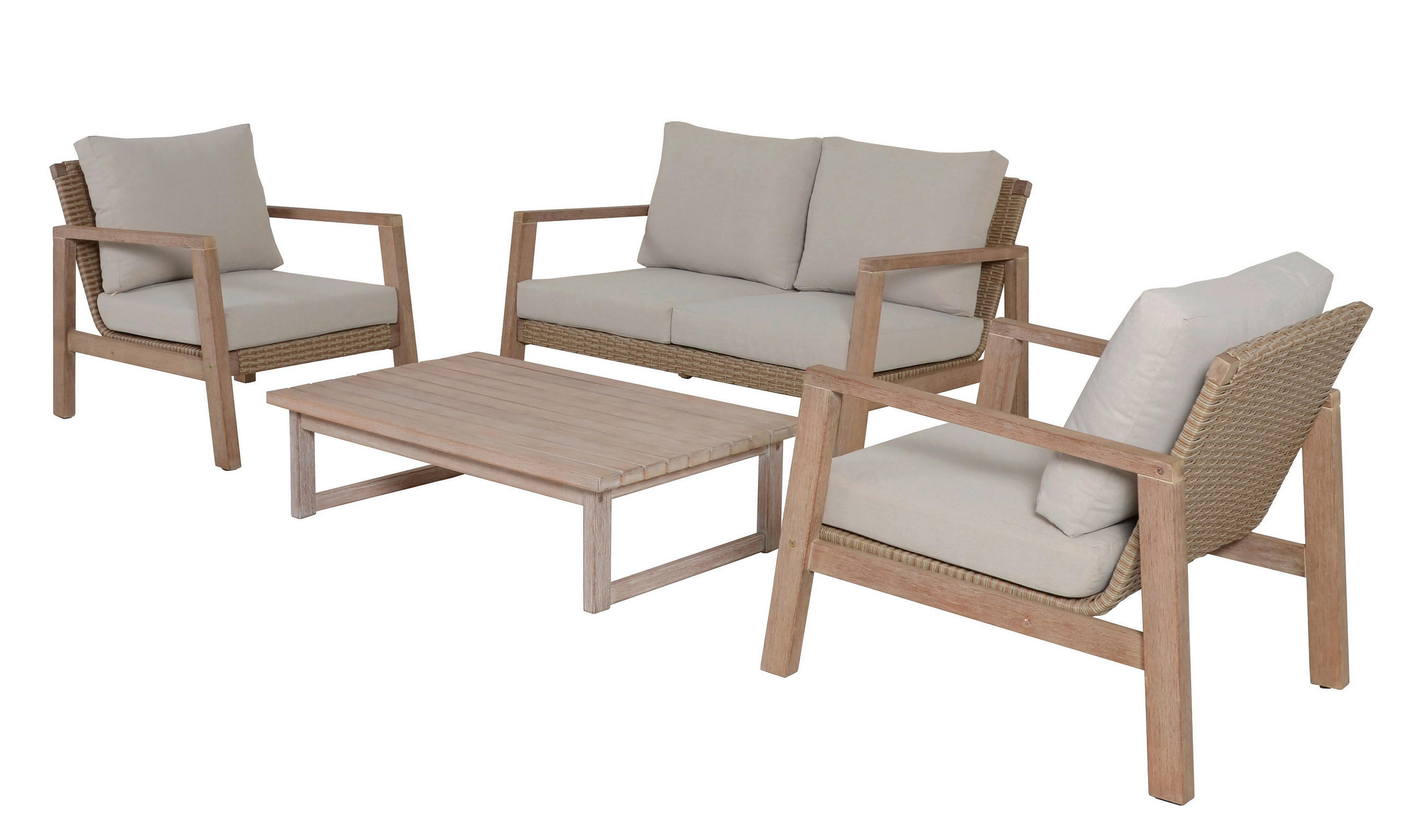 LOUNGEGARNITUR   Eukalyptusholz vollmassiv  - Beige/Braun, MODERN, Holz (83/72/121cm) - Gardenson
