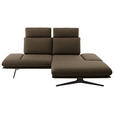 ECKSOFA  in Flachgewebe Dunkelbraun Rücken echt, Armteilverstellung, Relaxfunktion  234/155 cm  - Dunkelbraun/Schwarz, Design, Textil/Metall (234/155cm) - Dieter Knoll