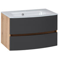 SKŘÍŇKA S UMYVADLEM, šedá, barvy dubu, 80 cm - šedá/bílá, Konvenční, kompozitní dřevo/sklo (80cm) - Held