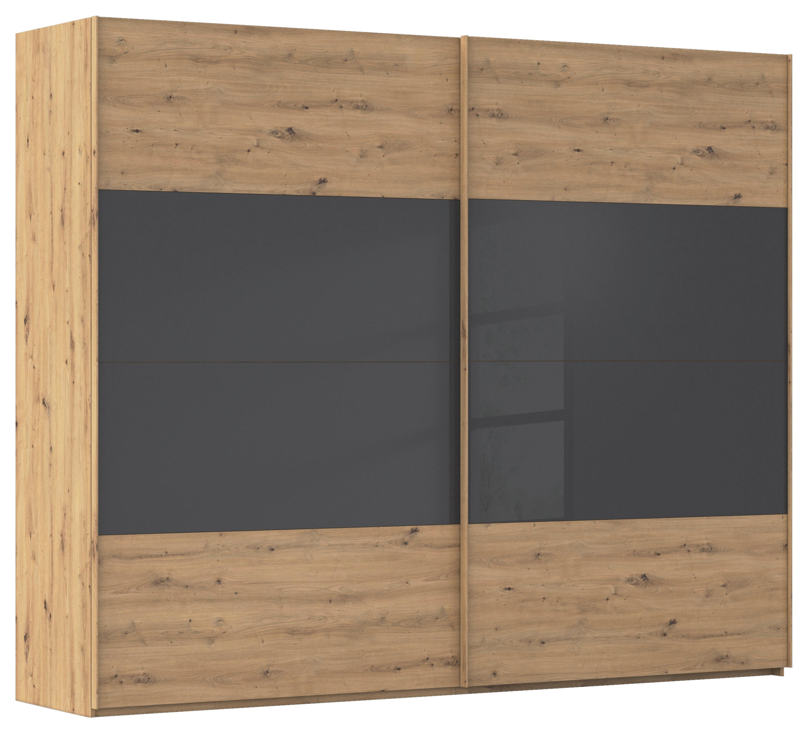 SCHWEBETÜRENSCHRANK 271/223/68 cm 2-türig Schwarz, Eiche Artisan  - Eichefarben/Schwarz, Design, Glas/Holzwerkstoff (271/223/68cm) - Xora