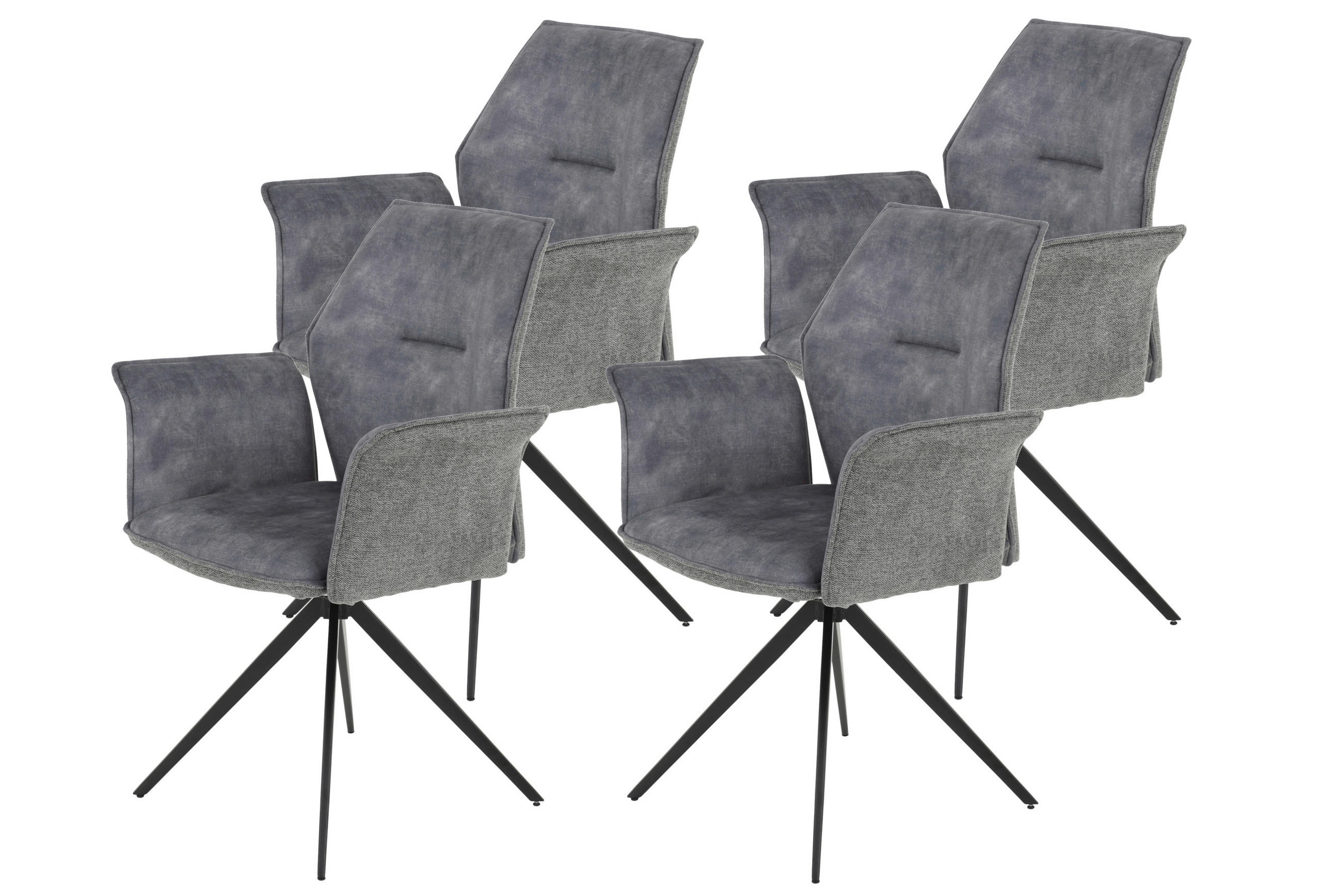 ARMLEHNSTUHL-SET 4 Stück  in Stahl Webstoff, Mikrofaser  - Schwarz/Grau, MODERN, Textil/Metall (65/92/64cm) - MID.YOU