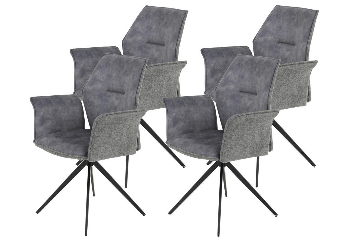 ARMLEHNSTUHL-SET 4 Stück  in Stahl Webstoff, Mikrofaser  - Schwarz/Grau, MODERN, Textil/Metall (65/92/64cm) - MID.YOU