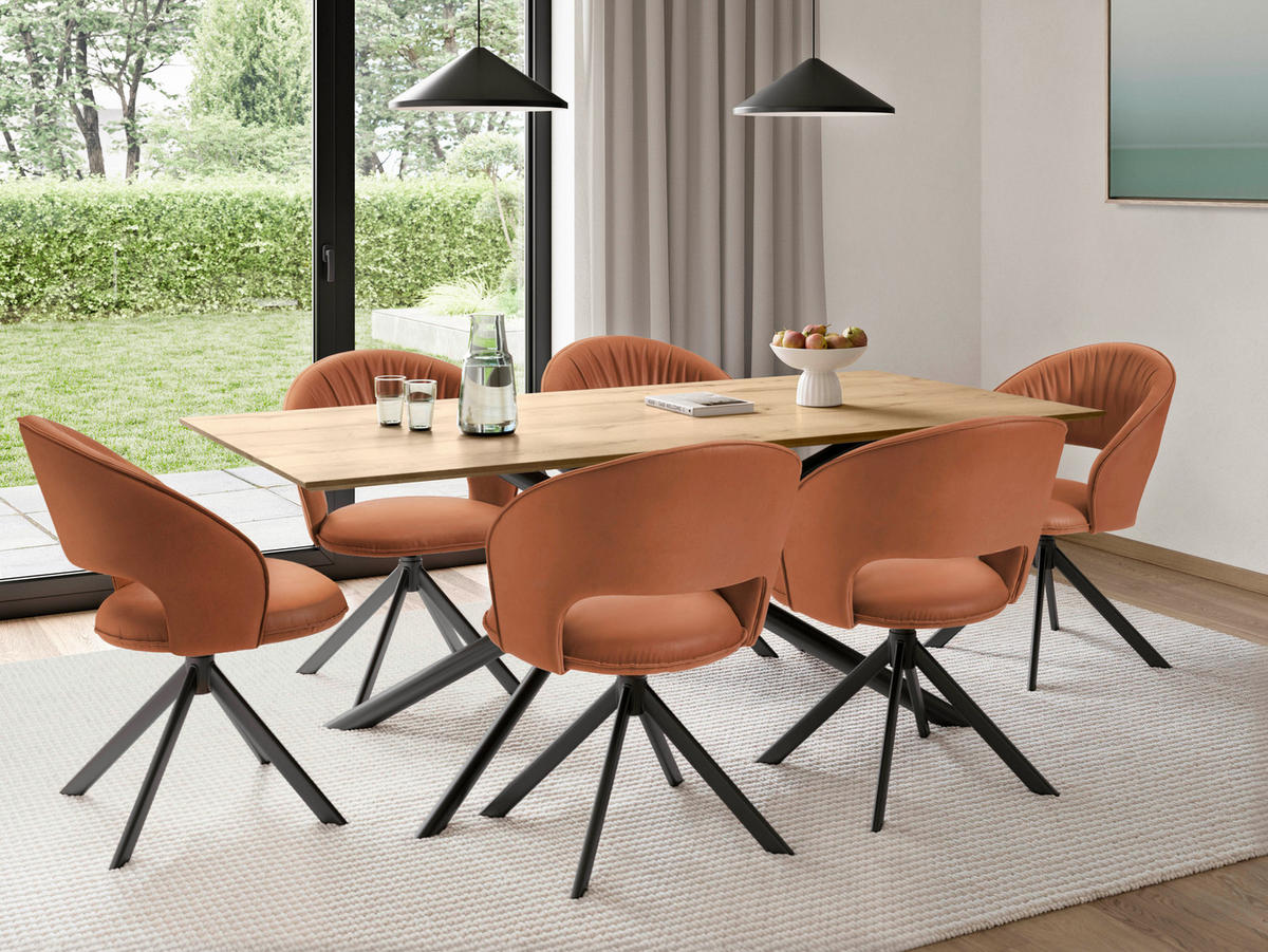 STUHL  Stoffauswahl, Sitzfläche 360° drehbar Lederlook (vegan)  - Cognac/Schwarz, Basics, Textil/Metall (60/88,5/64cm) - Celina Home