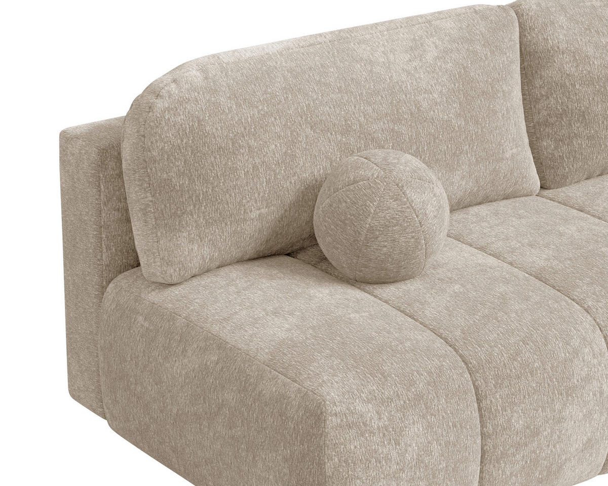 SCHLAFSOFA Chenille Beige  inkl. Zierkissen, Rückenkissen, Bettkasten, Schlaffunktion, Rücken echt, Liegefläche im Originalstoff  - Beige/Schwarz, MODERN, Kunststoff/Textil (210/88/104cm) - Milino