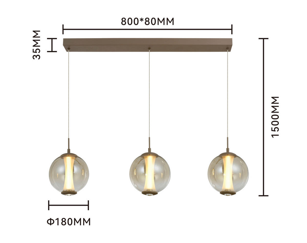 LED-HÄNGELEUCHTE Orleans 94/150/18 cm  - Sandfarben, Design, Glas/Metall (94/150/18cm)