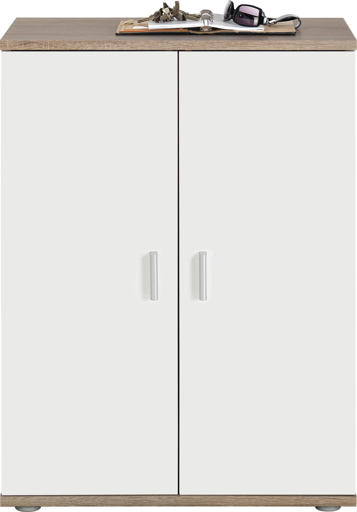 KOMODA, hrast sonoma, bela  - srebrne barve/bela, Design, umetna masa/leseni material (60/82/35cm) - Boxxx