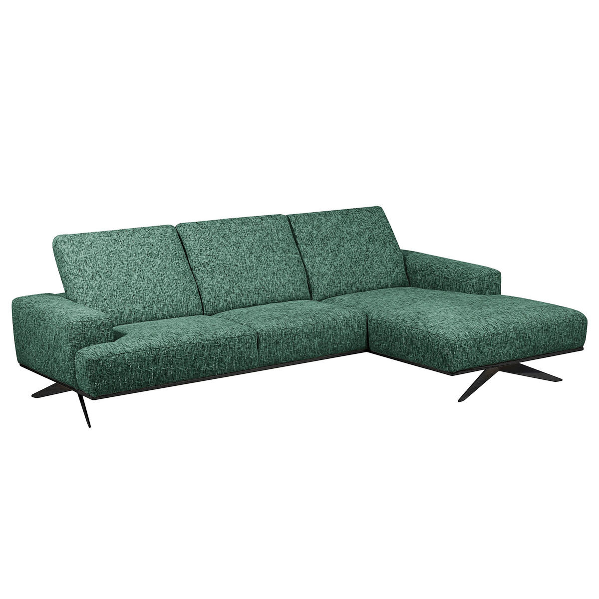 ECKSOFA PORTLAND in Struktur Grün Kopfteilverstellung  295/187 cm  - Schwarz/Grün, Design, Holz/Textil (295/187cm) - Livetastic