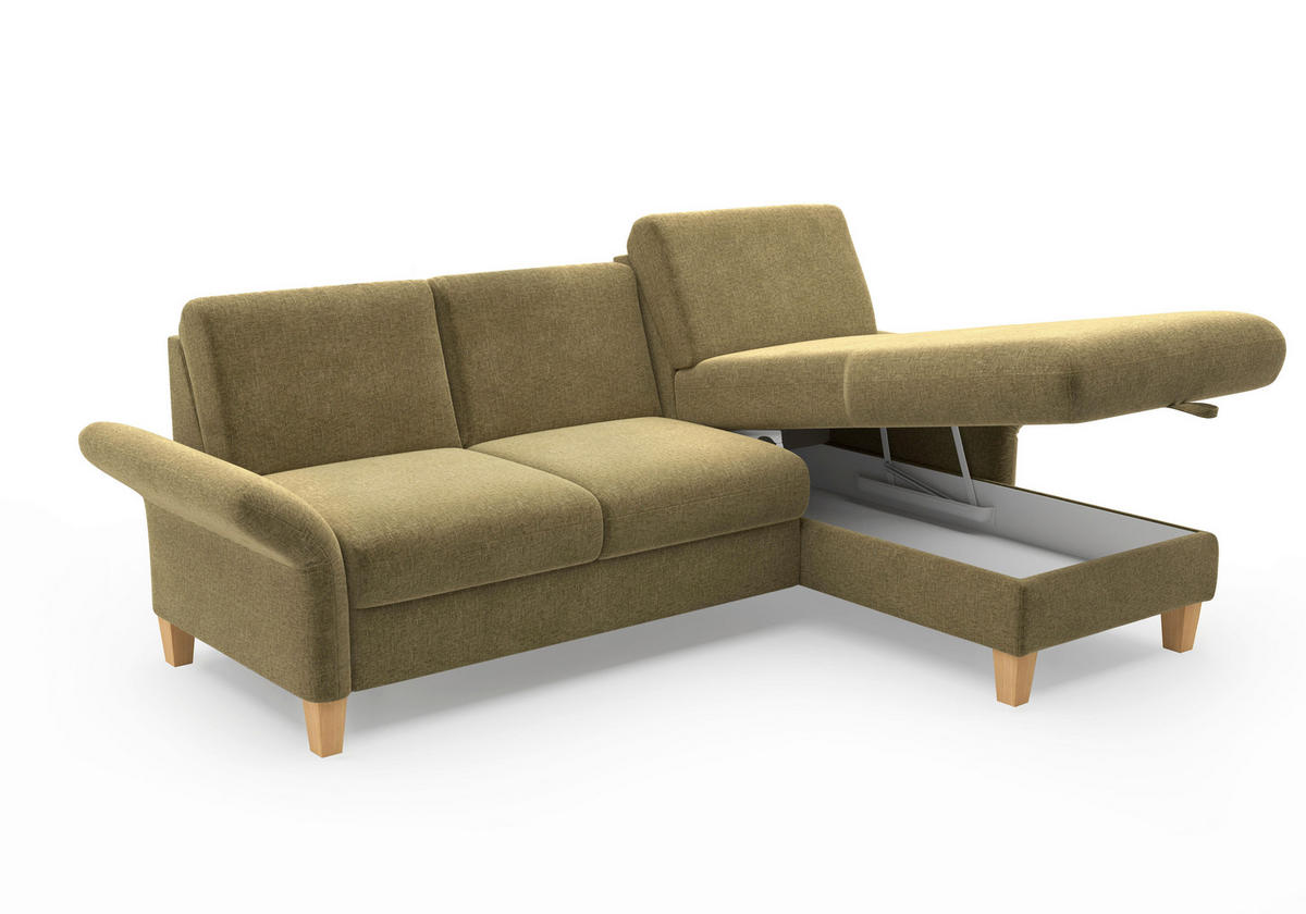 ECKSOFA ROCHELLE E Olivgrün Flachgewebe  - Eichefarben/Olivgrün, KONVENTIONELL, Holz/Textil (251/164cm) - Sit & More