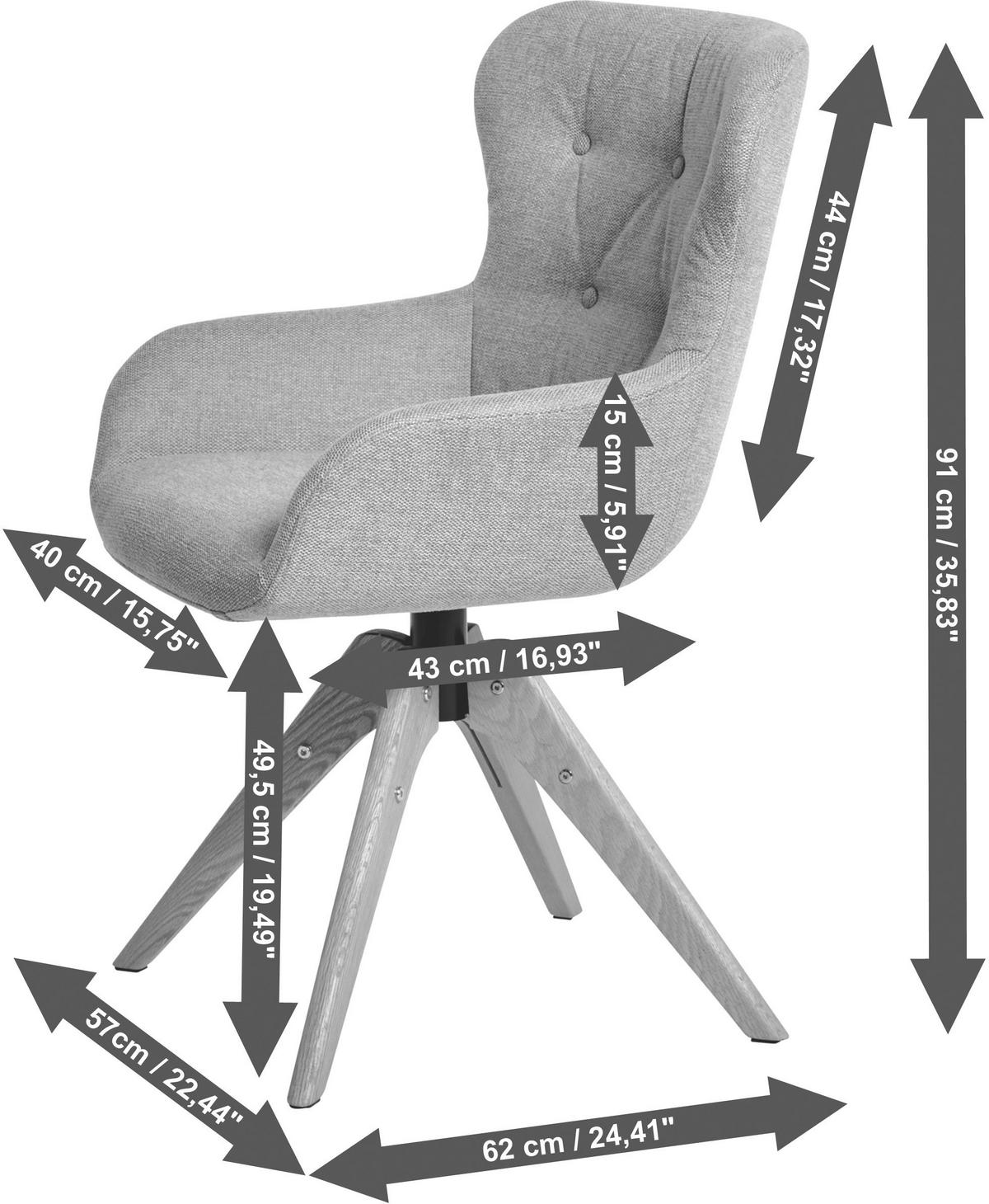 STUHL  in Webstoff  - Eichefarben/Hellgrau, Modern, Holz/Kunststoff (57/62/91cm) - Livetastic