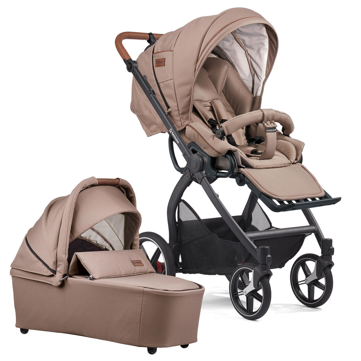 KINDERWAGENSET  FX4 Classic   - Dunkelbraun/Beige, Basics, Textil/Metall - Gesslein