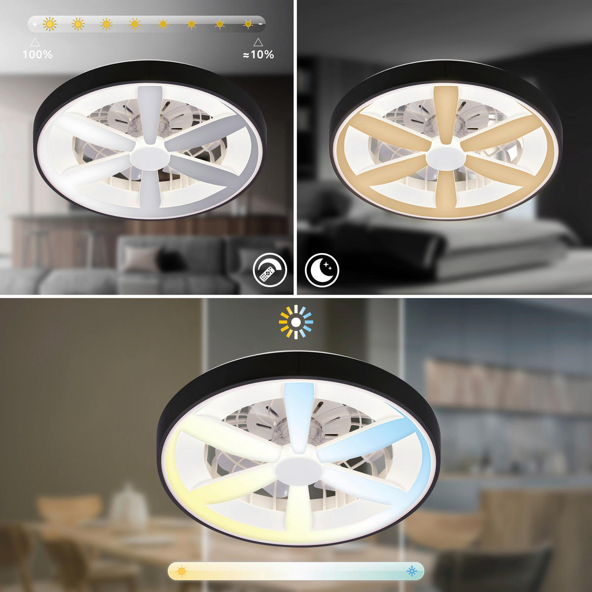 DECKENVENTILATOR 48./15 cm   - Schwarz/Weiß, Design, Kunststoff (48./15cm)