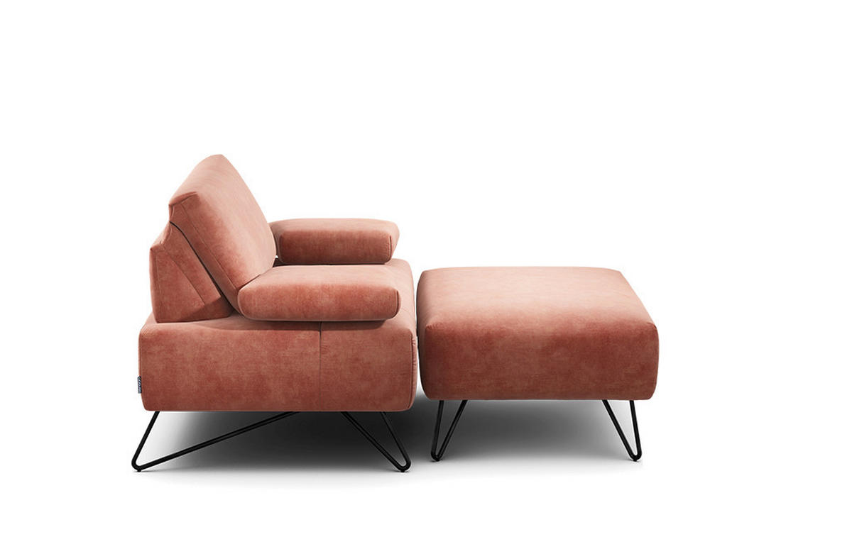 SESSELSET Samt Armteilverstellung    - Schwarz/Rosa, Design, Textil/Metall (114-142/85/86-94cm) - SENSOO