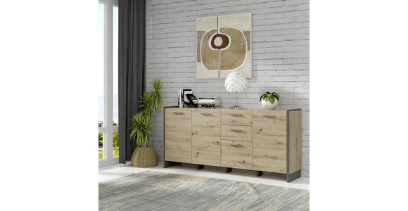 SIDEBOARD 186,5/86,1/41,3 cm  - Eiche Artisan/Grau, MODERN, Holzwerkstoff/Kunststoff (186,5/86,1/41,3cm) - Hom`in