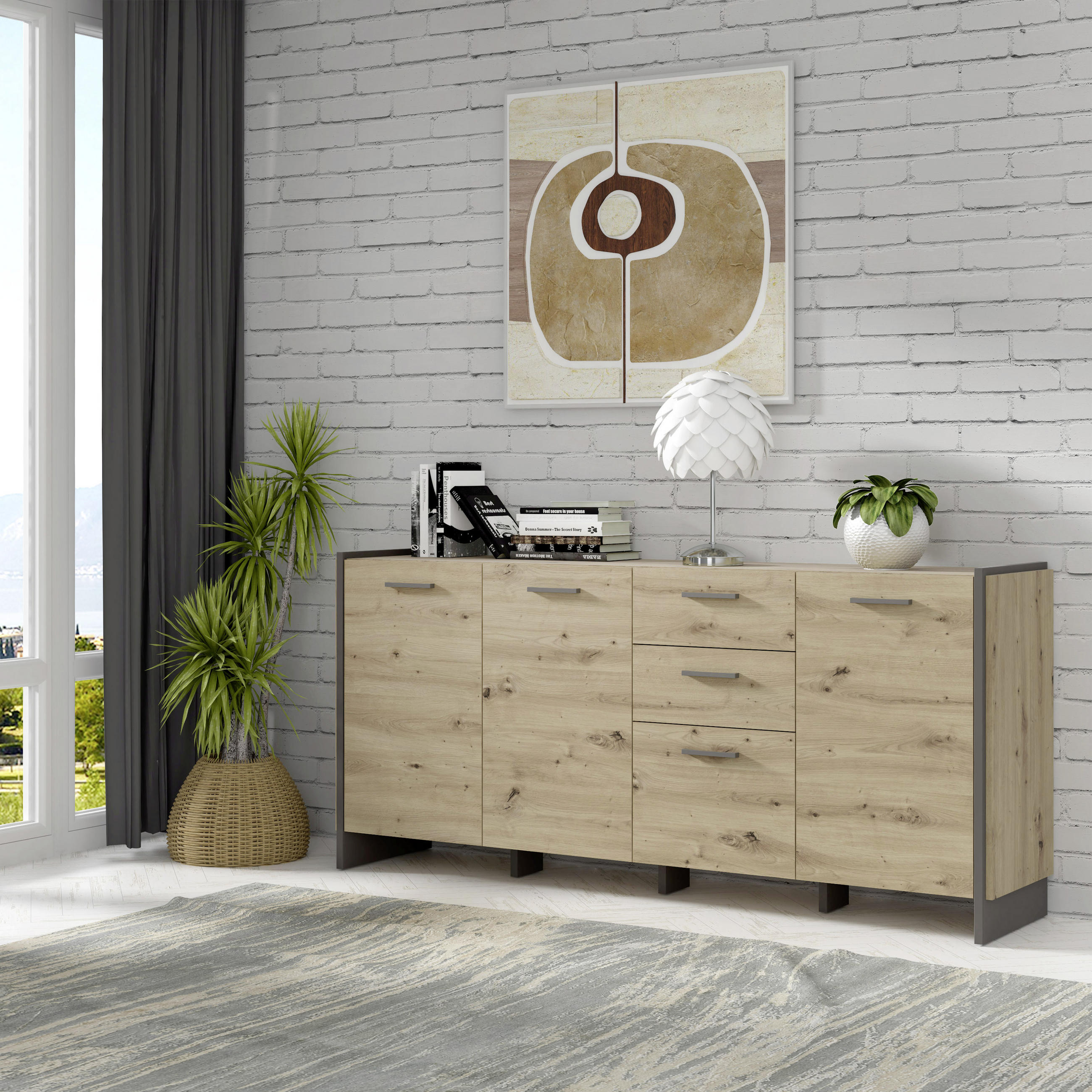 SIDEBOARD Grau, Eiche Artisan 186,5/86,1/41,3 cm - Eiche Artisan/Grau, MODERN, Holzwerkstoff/Kunststoff (186,5/86,1/41,3cm) - Hom`in