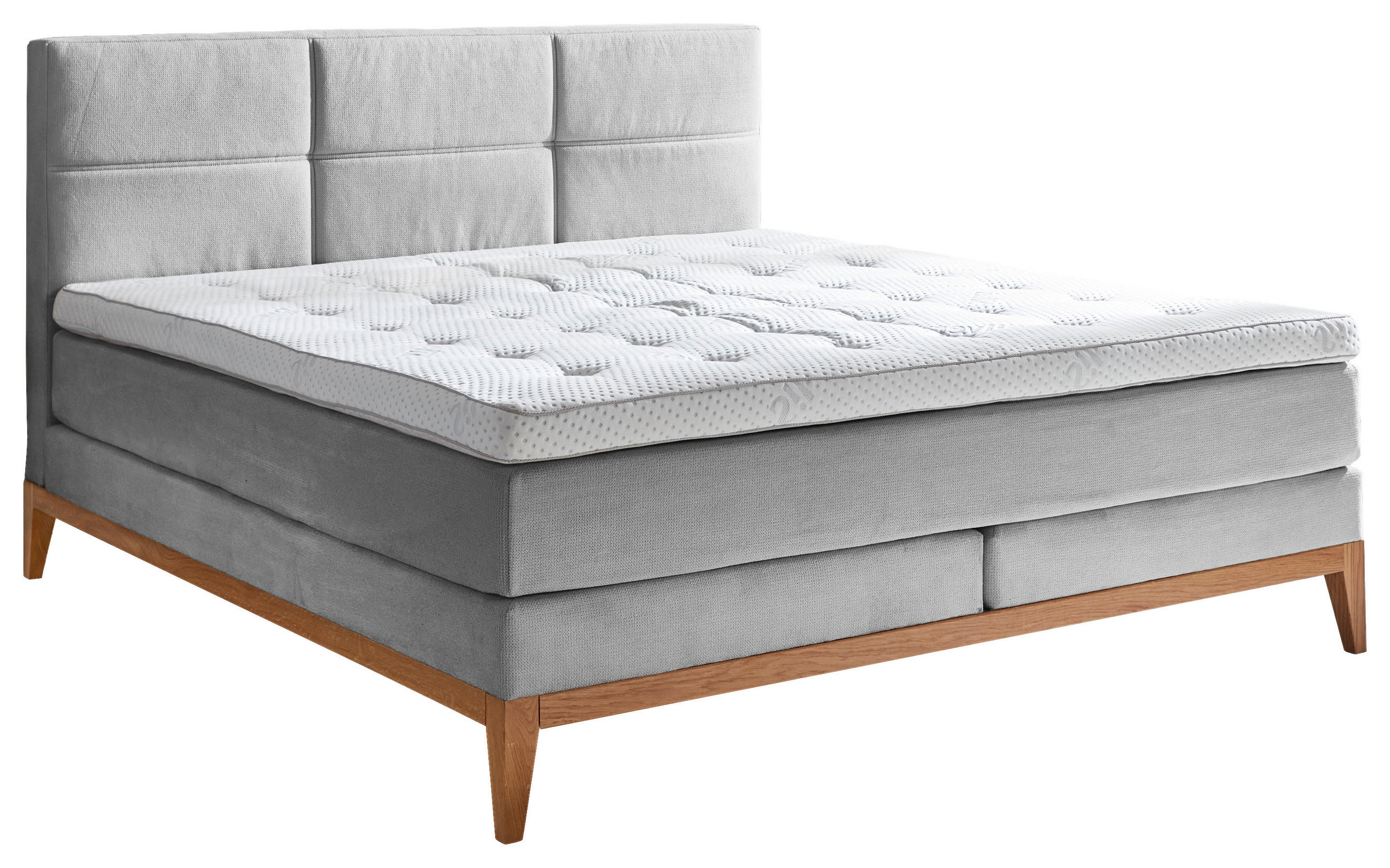 BOXSPRINGBETT 180/200 cm,  in Hellgrau, Matratzen, H2 = mittel  - Eichefarben/Hellgrau, Konventionell, Holz/Textil (180/200cm) - Carryhome