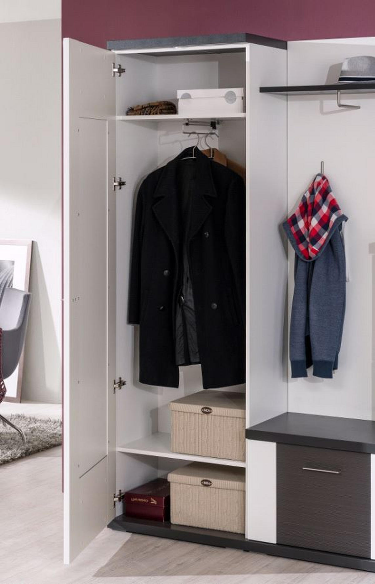 GARDEROBENSCHRANK  in 65/207/42 cm  - Chromfarben/Graphitfarben, Design, Glas/Holzwerkstoff (65/207/42cm) - Xora